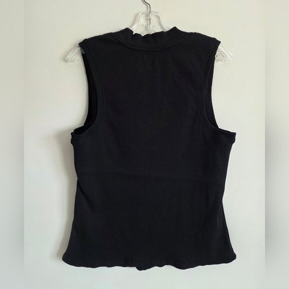 ANTHRO | Beaded Applique Tank Blouse Top black ribbed cotton Sz XL - Picture 3 of 7